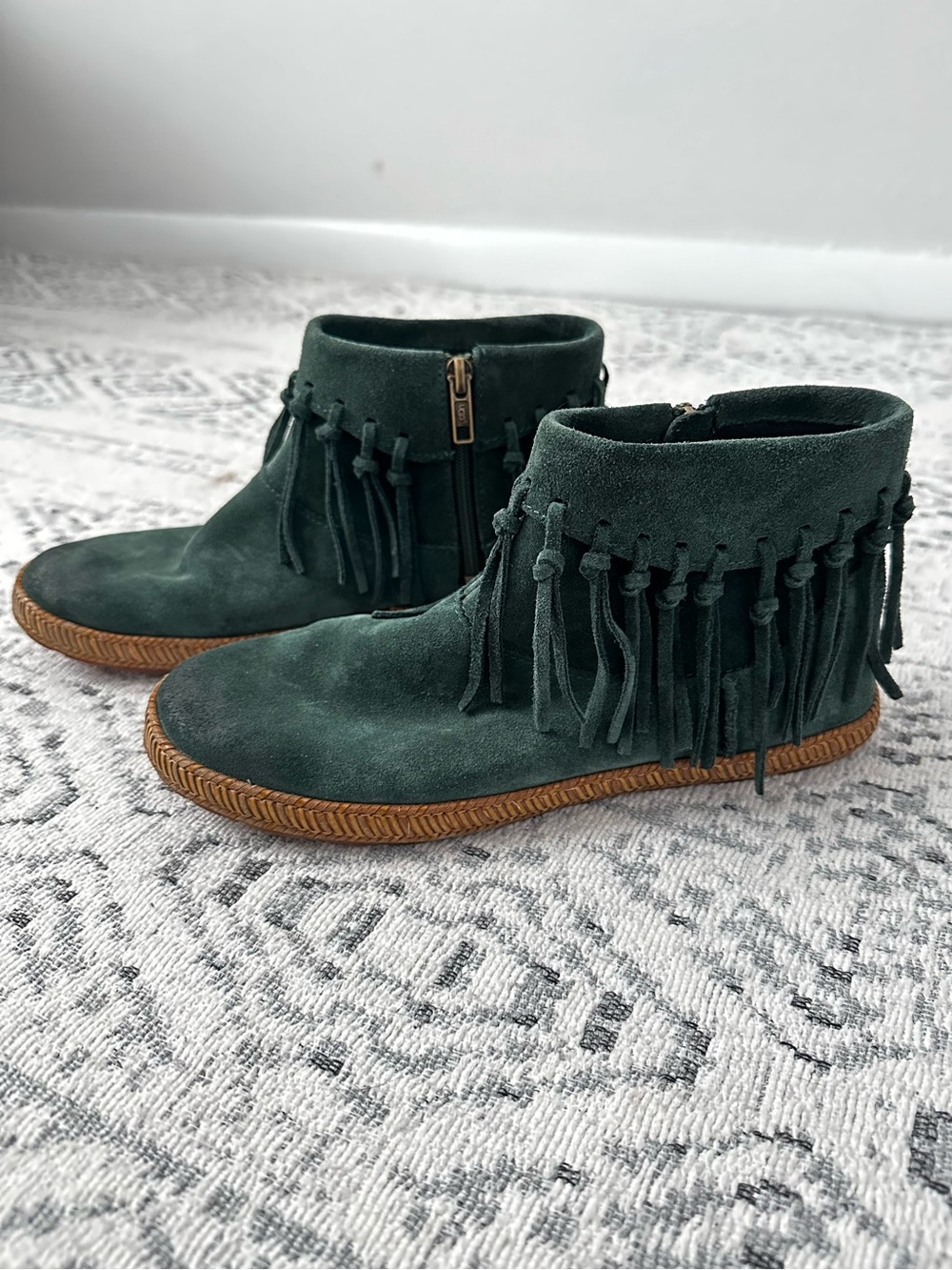 UGG Australian Shoreline Suede Fringe Ankle Boots in Dark Green